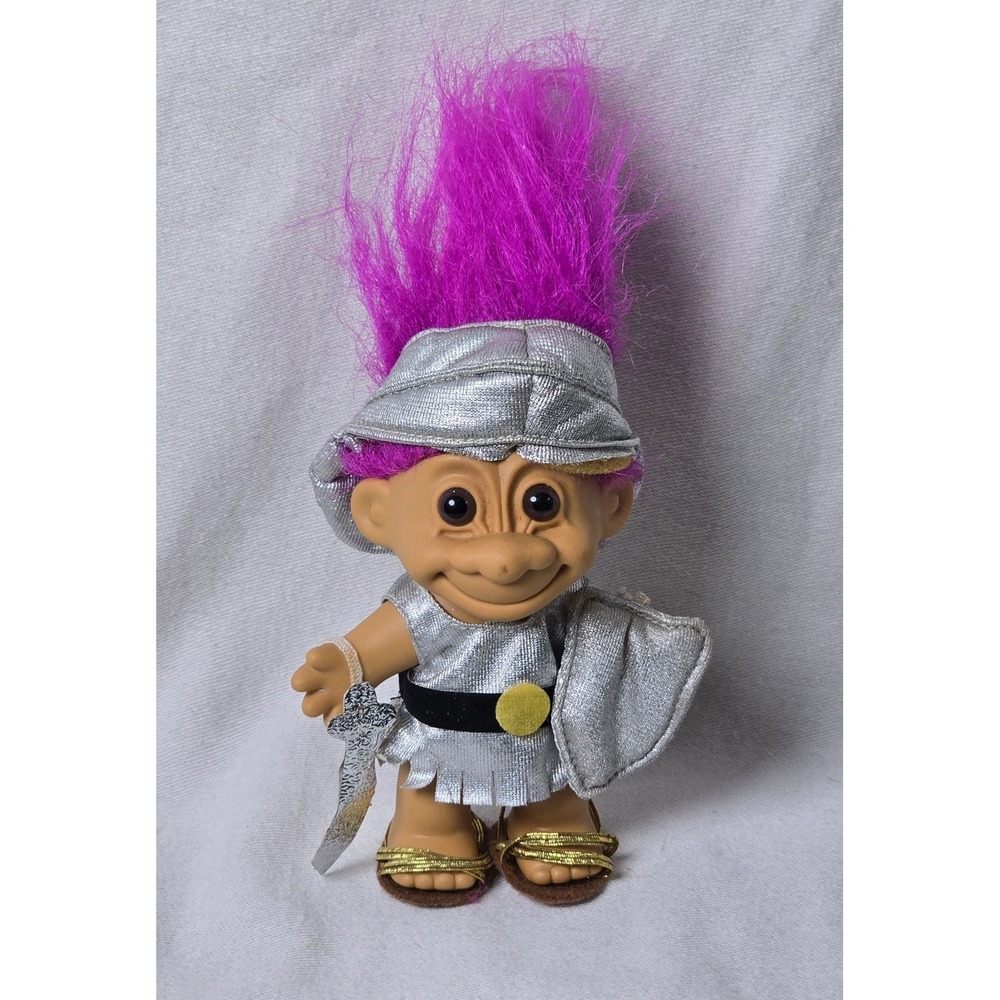 RUSS Troll Doll Pink Purple Hair Brown Eyes Gladiator Soldier Knight 1990 Vnt‎